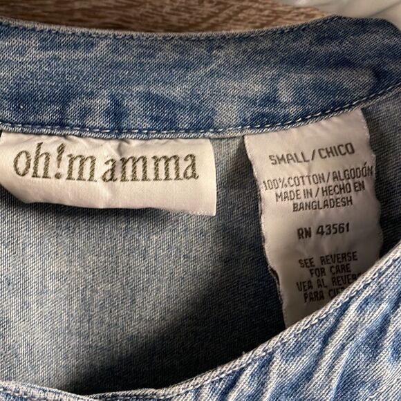 Oh! Mamma Maternity Button Up Toe Back Blue Jean Top Blouse, Small, Vintage - Picture 4 of 6